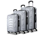 Wanderlite 3pc Luggage Trolley Travel Suitcase Set TSA Hard Case Shell Strap Silver