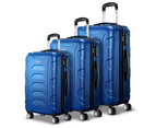 Wanderlite 3pc Luggage Trolley Travel Suitcase Set TSA Hard Shell Case Strap Blue