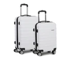 Wanderlite 2pcs Luggage Trolley Travel Suitcase Set TSA Hard Shell Case Strap White