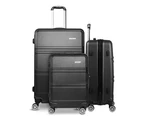 Wanderlite 3pc Luggage Trolley Set Suitcase Travel TSA Carry On Hard Case Lightweight Black