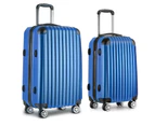 Wanderlite 2pc Luggage Trolley Travel Set Suitcase Carry On TSA Hard Case Lightweight Blue