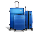 Wanderlite 3pc Luggage Trolley Set Suitcase Travel TSA Carry On Hard Case Lightweight Blue