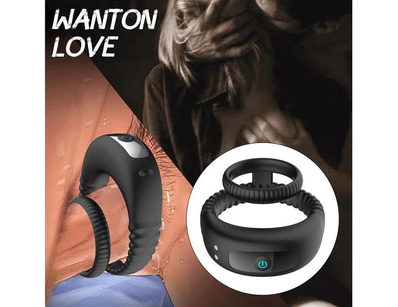 Penis Vibrating Ring Clitoris Stimulator G-Spot Sex Toys Silicone Vagina Massage Lock Fine Vibrators for Male Masturbation-Black