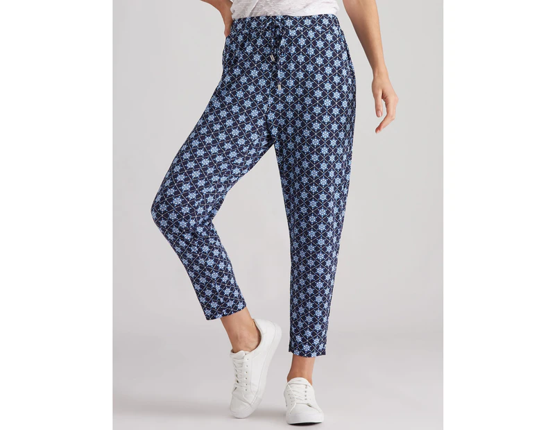 Millers Ankle Length Printed Pull On Knit Pant - Womens - Navy Mosaic Tile