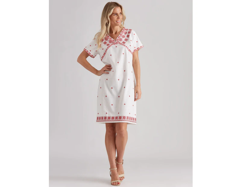 Millers Short Sleeve Knee Length Embroidered Dress - Womens - Moroccan Embroidery