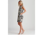 Millers Sleeveless Knee Length Dress With Puff Print - Womens - Neutral Leaf