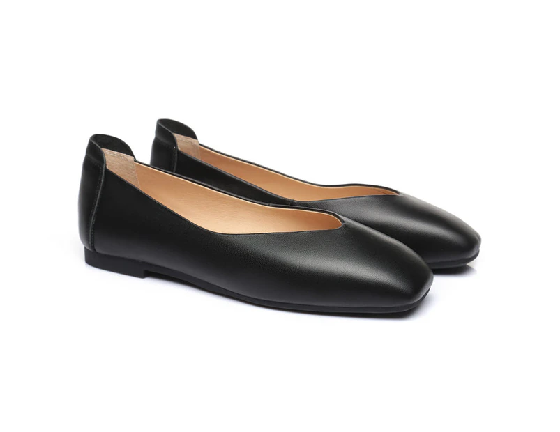 TARRAMARRA Square Toe Leather Ballet Flats Women Linda - Black |  