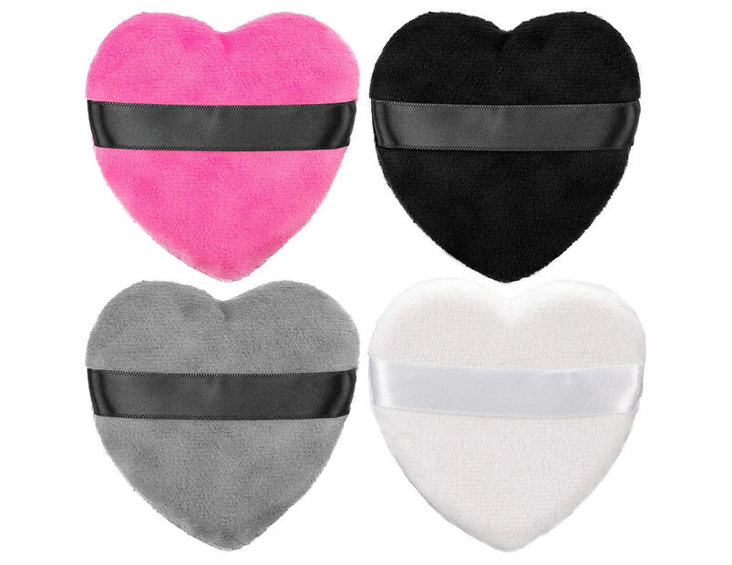 4 Pieces of Makeup Mixed Powder Puff, Heart-shaped with Shoulder Strap, Makeup Tool, Powder Puff