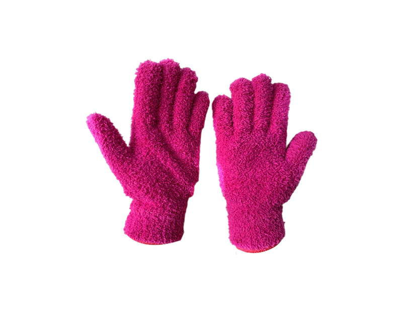 1 Pair Cleaning Gloves Ultra Soft Efficient Dust Removal Car Care Microfiber Coral Fleece Car Wash Gloves for Bathroom-Rose Red - Rose Red
