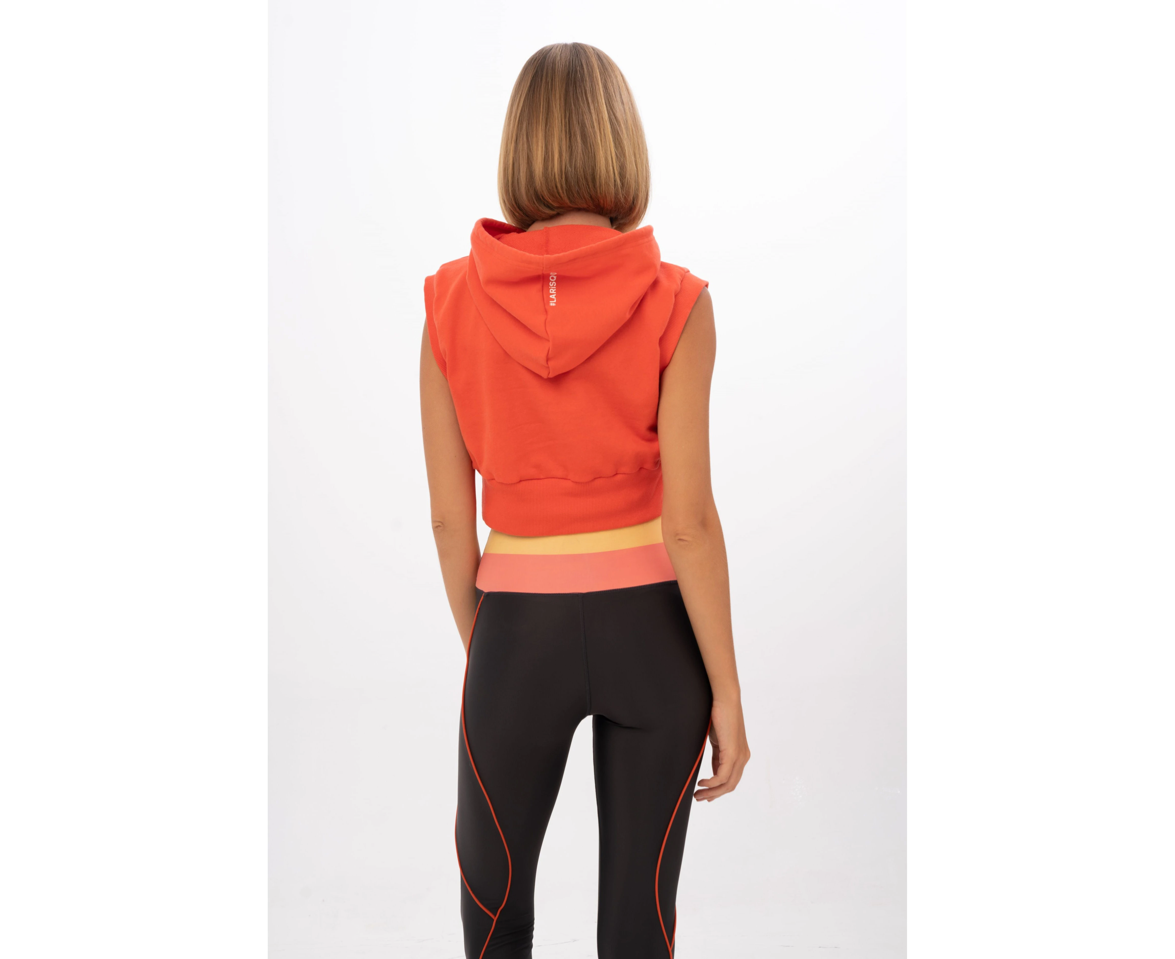 Backtrack Sleeveless Ribbed Hoodie In Tangerine