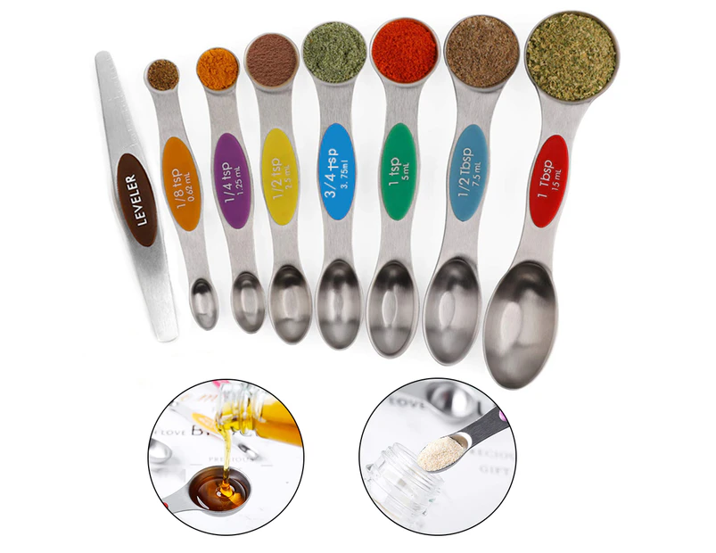 8-piece stainless steel magnetic double-headed measuring spoon with spatula seasoning measuring spoon