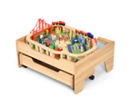 Giantex Wood Kids Train Track Railway Set Table Activity Playset Storage Drawer DIY Xmas Gift w/Accessories Kit