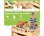 Giantex Wood Kids Train Track Railway Set Table Activity Playset Storage Drawer DIY Xmas Gift w/Accessories Kit