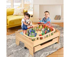 Giantex Wood Kids Train Track Railway Set Table Activity Playset Storage Drawer DIY Xmas Gift w/Accessories Kit