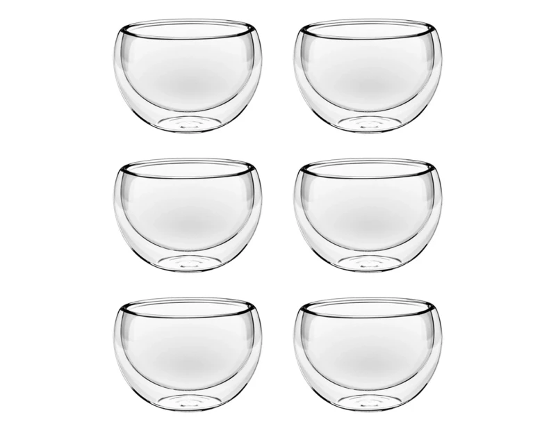 6pc Wilmax England Thermo Glass 200ml Double Wall Bowl Soup Serving Dish Clear