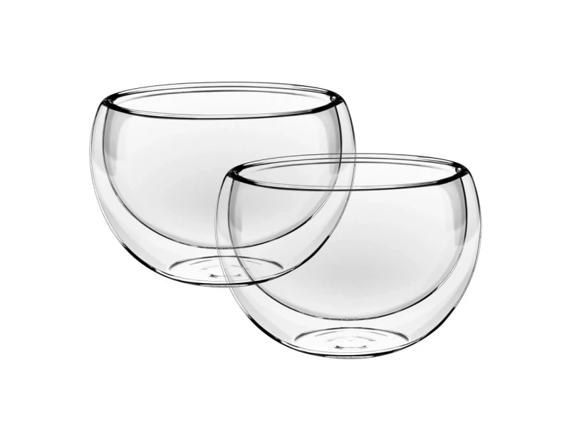 2x Wilmax England 500ml Thermo Glass Double Wall Bowl Serving Soup Snack Dish CL