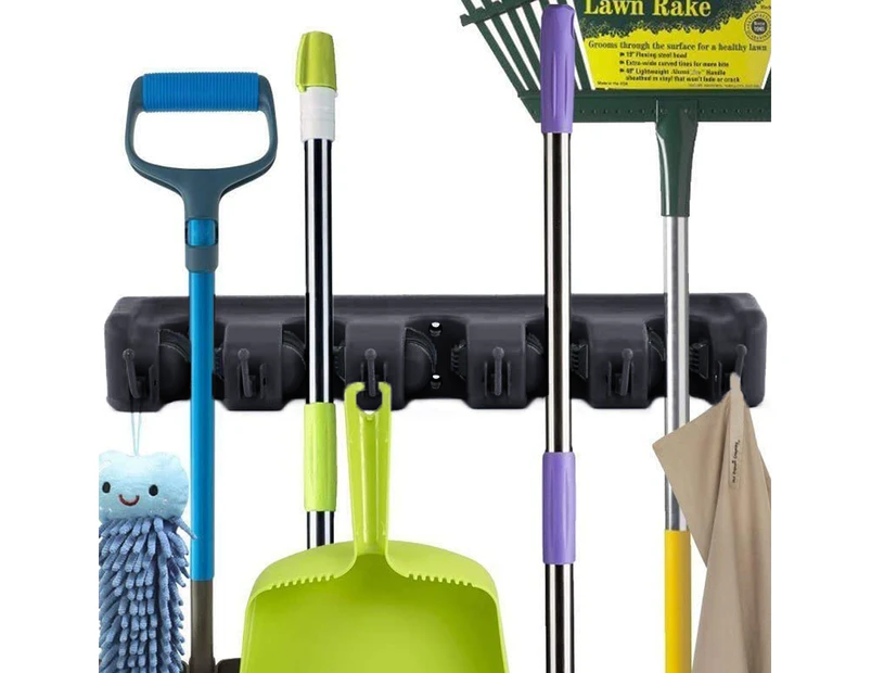 Broom mop holder, wall mount, mop holder, mop and broom holder organiser, wall rack rake, broom mop rack - Black