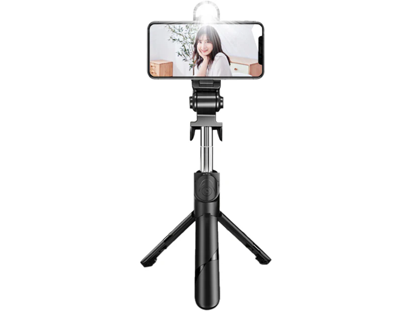 Selfie Stick Tripod with Remote and LED Light, Extendable Selfie Stick for iPhone and Android Smartphone Best Gift for Women - Black