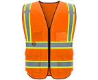 Reflective Vest For Men and Women Class 2 Safety Vests ANSI with 5 Pockets Zipper High Visibility Construction Uniform Orange