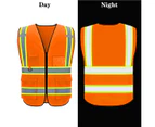Reflective Vest For Men and Women Class 2 Safety Vests ANSI with 5 Pockets Zipper High Visibility Construction Uniform Orange