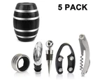 5-piece set plastic wine barrel shaped wine accessories gift set, wine opener set