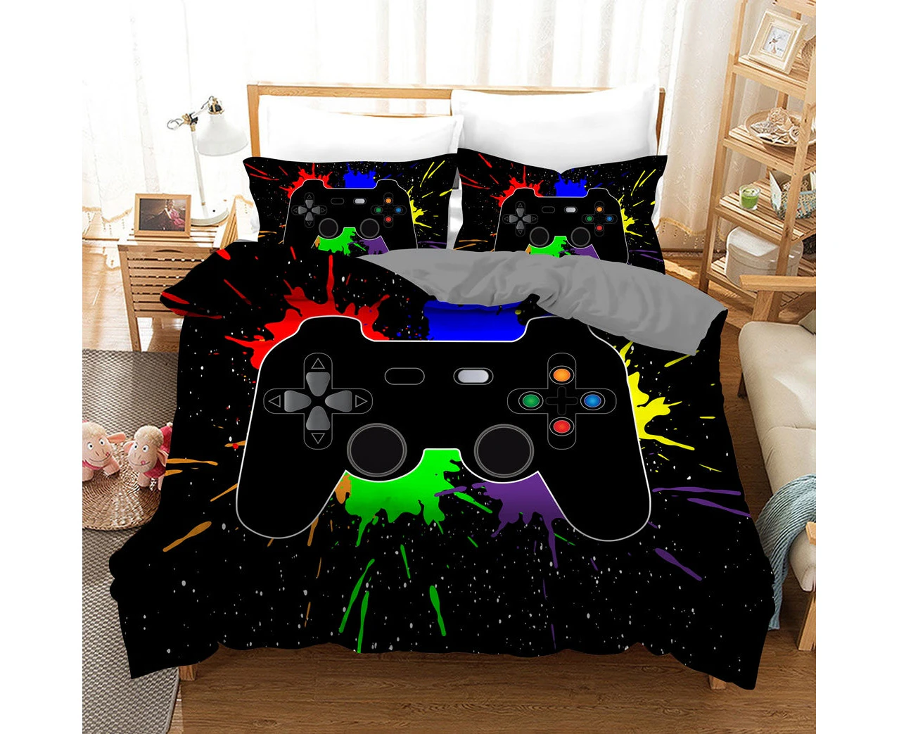 Ps Game Controller Quilt Doona Duvet Cover Pillow Case Set