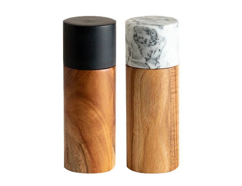Salt and pepper grinder set, stainless steel manual pepper grinder, adjustable thickness - White marble