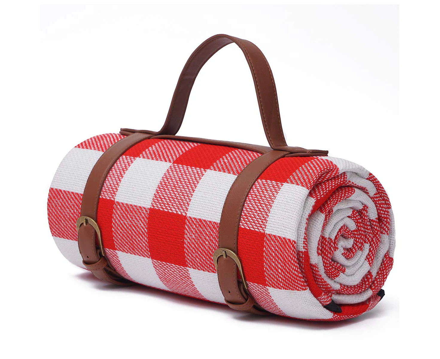 Foldable Waterproof Picnic Blanket for Outdoors with Luxury PU Leather Carrier, Large 3 Layered Picnic Rug Picnic Mat - Red