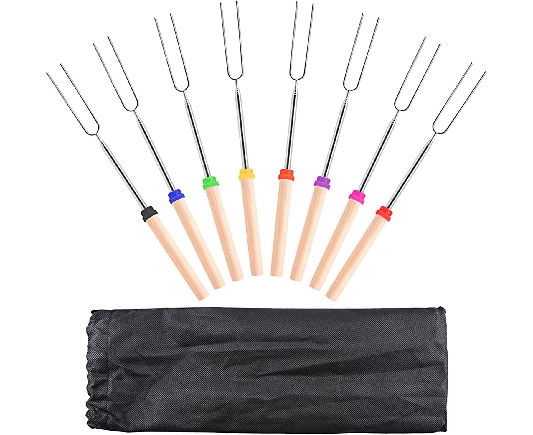 and Sausage BBQ Luzon Marshmallow Roasting Sticks with Wooden Handle Extendable Forks Set of 8 Pcs Telescoping Smores Skewers for Campfire,Firepit 32 Inch 
