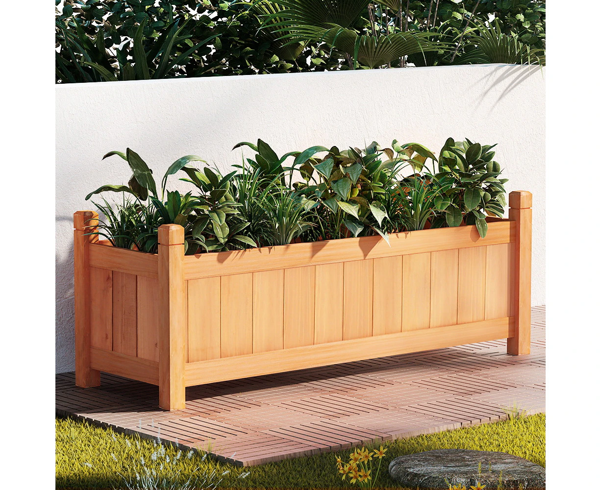 Green Fingers Garden Bed 90x30x33cm Wooden Planter Box Raised Container Growing