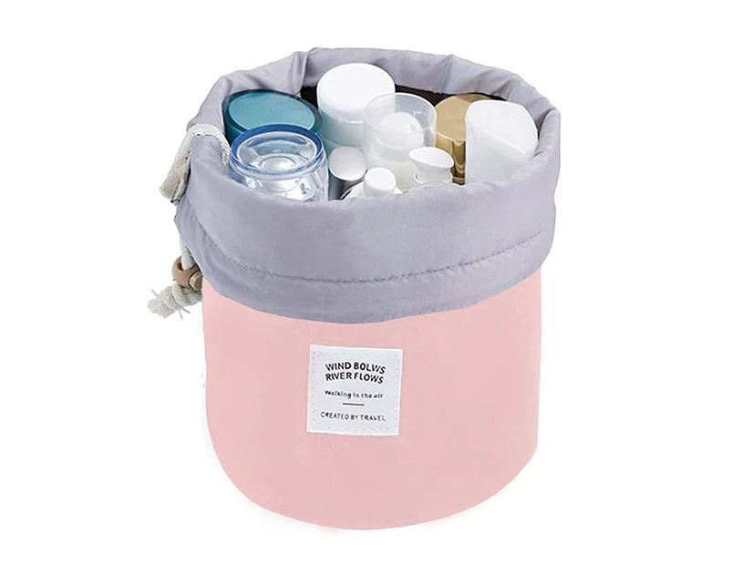 Cosmetic Bags Women Makeup Bags Drawstring Bucket Toiletry Bag Bathroom Storage Carry Cases Waterproof Make up Pouch Foldable - Pink