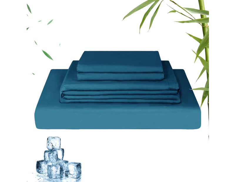 Linenova Bamboo Cooling Sheet Set Ultra Soft Breathable 2000TC Bed Sheets Set for Summer Hot Sleeper-Biscay blue