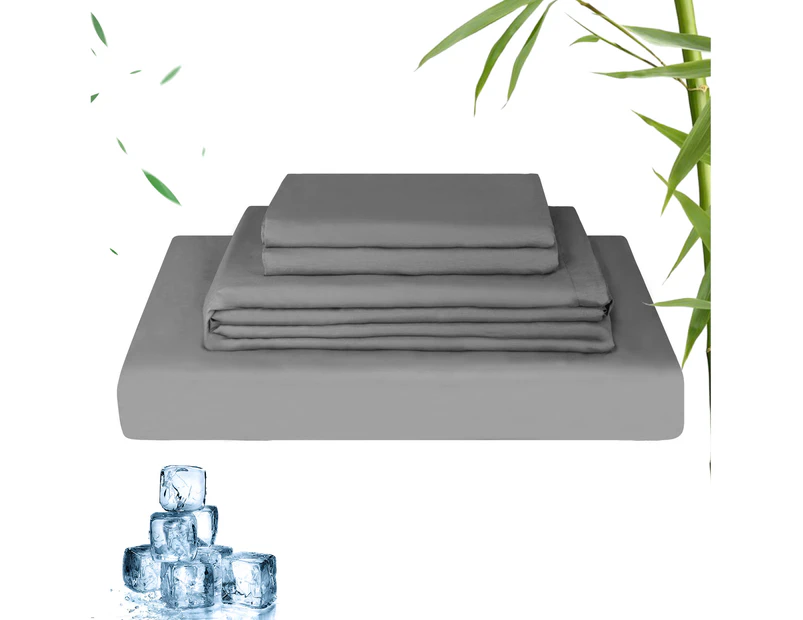 Linenova Bamboo Cooling Sheet Set Ultra Soft Breathable 2000TC Bed Sheets Set for Summer Hot Sleeper-Dark Grey