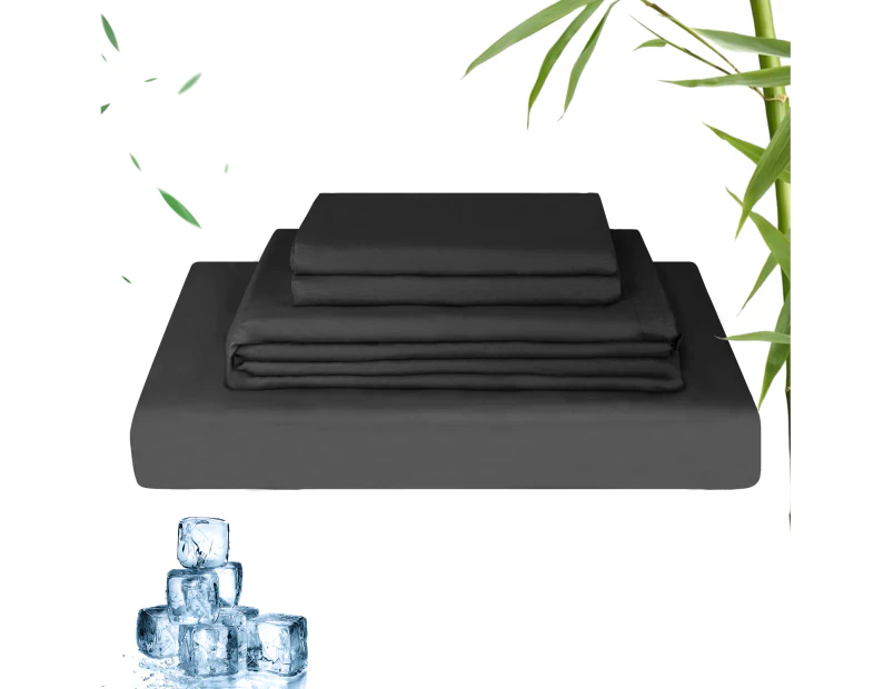 Linenova Bamboo Cooling Sheet Set Ultra Soft Breathable 2000TC Bed Sheets Set for Summer Hot Sleeper-Black