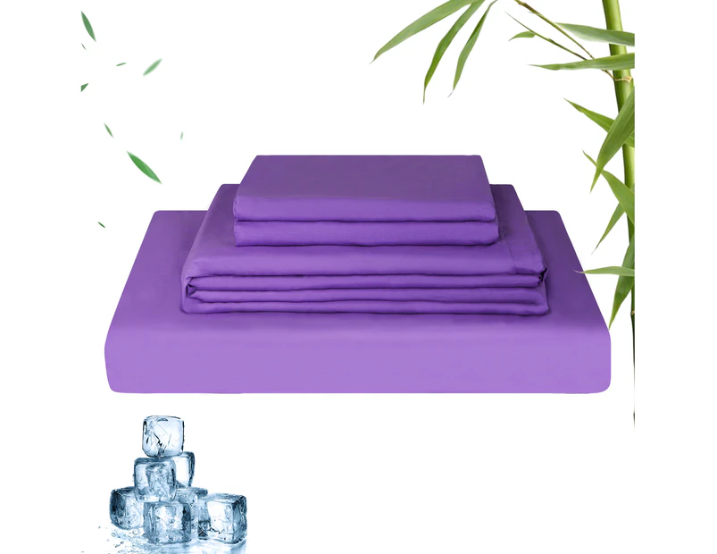Linenova Bamboo Cooling Sheet Set Ultra Soft Breathable 2000TC Bed Sheets Set for Summer Hot Sleeper-Purple