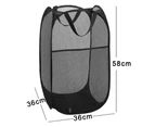 Mesh Popup Laundry Hamper - Portable, Durable Handles, Collapsible for Storage and Easy to Open. Folding Pop-Up Clothes Hampers - Black
