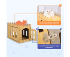 Cat House Rabbit Hutch Pet Scratcher Indoor Bunny Cage Kitten Castle Condo Cave Guinea Pig MDF Collapsible with Lockable Door