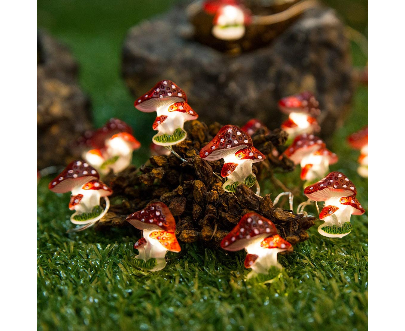 christmas lights mushrooms