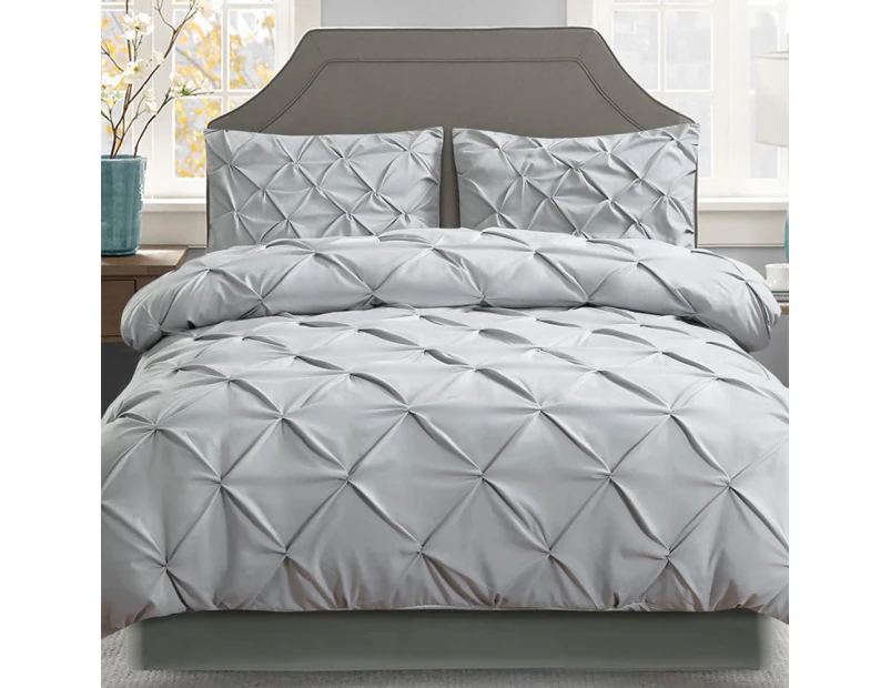 Giselle Bedding Quilt Cover Set Diamond Pinch Grey Queen