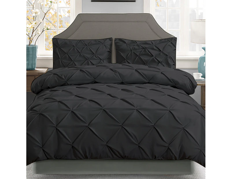 Giselle Bedding Quilt Cover Set Diamond Pinch Black King