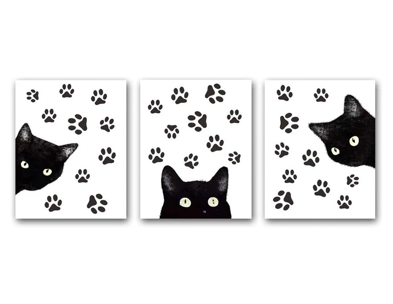 Set of 3 Animal Cat Wall Art Prints,Fun Poster with，Cat Wall Art Canvas for Living Room Home Decor.Gift.(Unframed,8X10”inches).