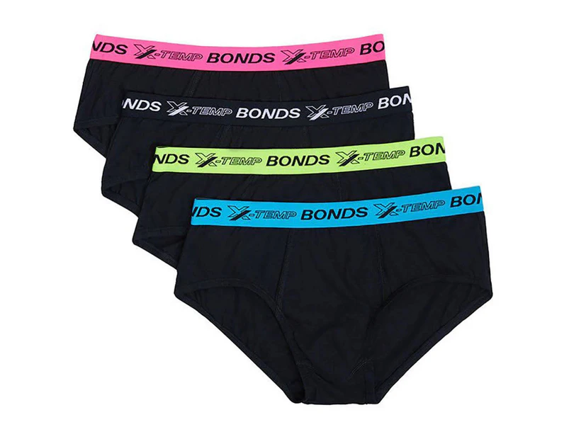 Bonds 4 Pack X-Temp Briefs Mens Cotton Sports Black Undies