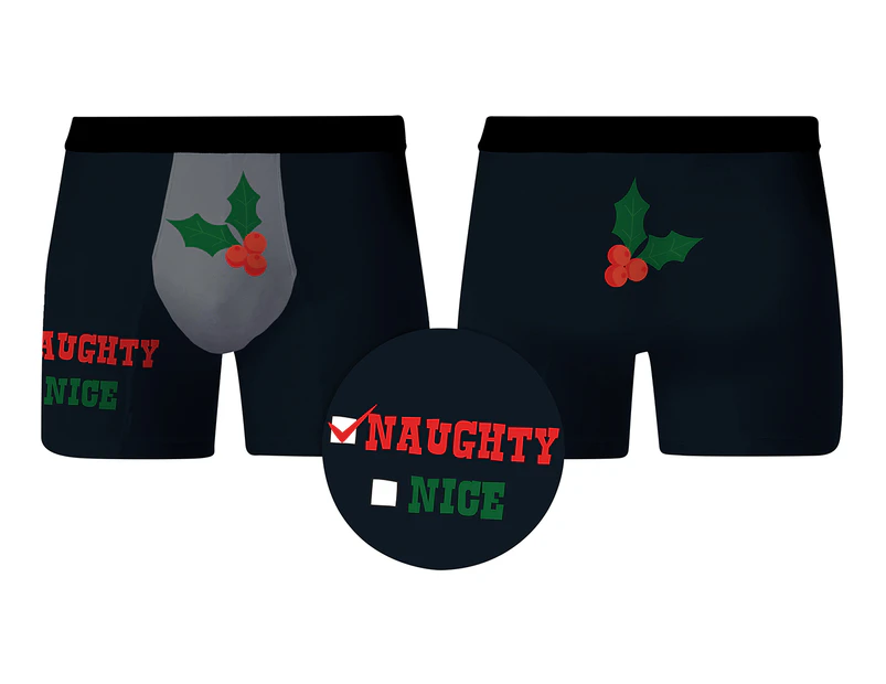 Frankly Funny Men's X-Mas Naughty or Nice Novelty Boxer Shorts