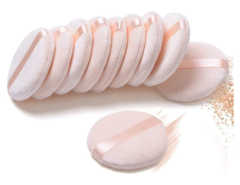 10 Pieces Pure Cotton Powder Puff,Puff, for Powder Foundation, Normal Size, with Strap, Blending for Loose Powder Mineral Powder Body Powder, Pink