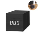 Digital Alarm Clock,Wood LED Light Mini Modern Cube Desk Alarm Clock,Black