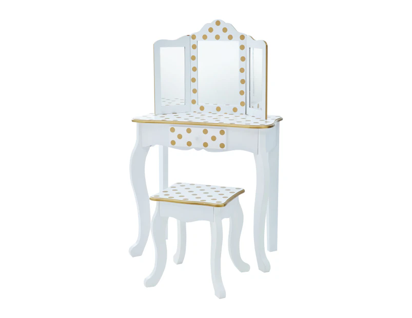 Pretend Play Vanity Table and Chair Set with Mirror, Kids Dressing Table Makeup Set with Drawers for Little Girls, White