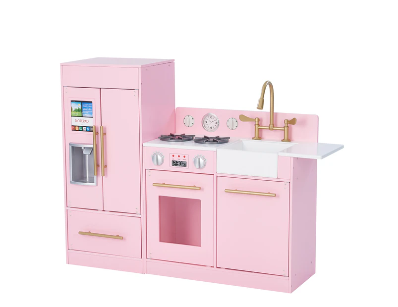 Chelsea Modern Play Kitchen Set with Accessories and Ice Maker, Toddler Little Chef Pretend Play Playset for Boys and Girls, Pink / Gold