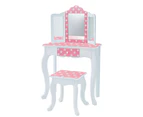 Pretend Play Vanity Table and Chair Set with Mirror, Kids Dressing Table Makeup Set with Drawers for Little Girls, Pink