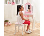 Pretend Play Vanity Table and Chair Set with Mirror, Kids Dressing Table Makeup Set with Drawers for Little Girls, Pink
