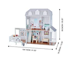 Dreamland Farm House Wooden Pretend Play Doll House Dollhouse with 14 Pieces of Furniture - White / Gray